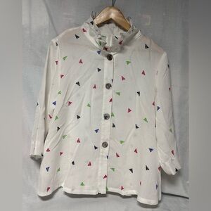NWOT FRIDAZE Flora Linen Jacket Wire Collar Size Medium Geometric Deco